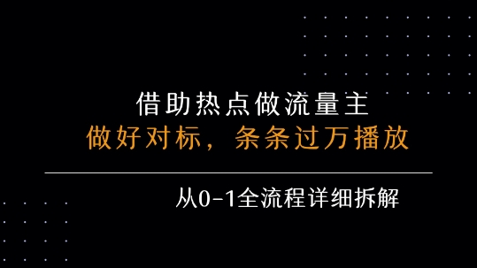 借力热点，乘顺风车玩流量主，条条过万播放， 每月收益5k+，从0-1全流程详细拆解网络赚钱,项目资源网,副业资源网,兼职项目,网赚课程-副业赚钱-互联网创业-独家轻创IP小蜜蜂网创