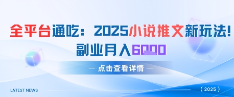 全平台通吃：2025小说推文新玩法，副业月入6k网络赚钱,项目资源网,副业资源网,兼职项目,网赚课程-副业赚钱-互联网创业-独家轻创IP小蜜蜂网创