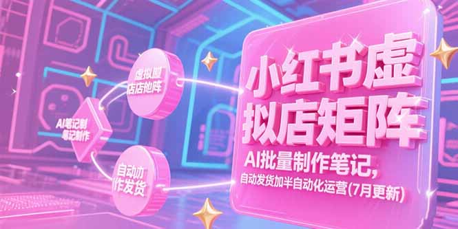 小红书虚拟店矩阵，AI批量制作笔记，自动发货加半自动化运营(7月更新网络赚钱,项目资源网,副业资源网,兼职项目,网赚课程-副业赚钱-互联网创业-独家轻创IP小蜜蜂网创