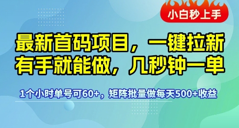 最新首码项目，一键拉新有手就能做，几秒钟一单，1个小时单号可60+，矩阵批量做每天5张【揭秘】网络赚钱,项目资源网,副业资源网,兼职项目,网赚课程-副业赚钱-互联网创业-独家轻创IP小蜜蜂网创