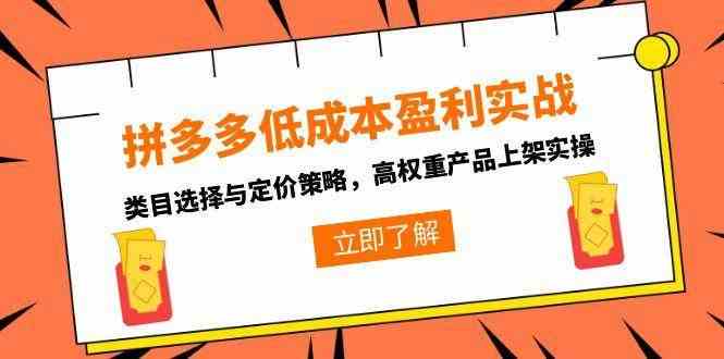 拼多多低成本盈利实战，类目选择与定价策略，高权重产品上架实操网络赚钱,项目资源网,副业资源网,兼职项目,网赚课程-副业赚钱-互联网创业-独家轻创IP小蜜蜂网创